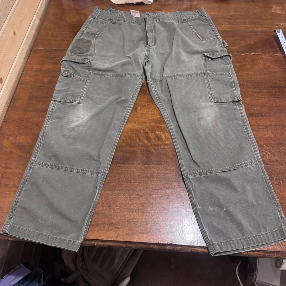 Carhartt Distressed Relaxed Fit Cargo Pants Moss Green 42x30 Mens Workwear *flaw